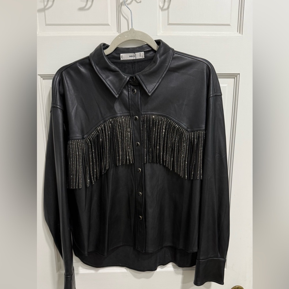 Mango Black Fringe Button-Up Shirt